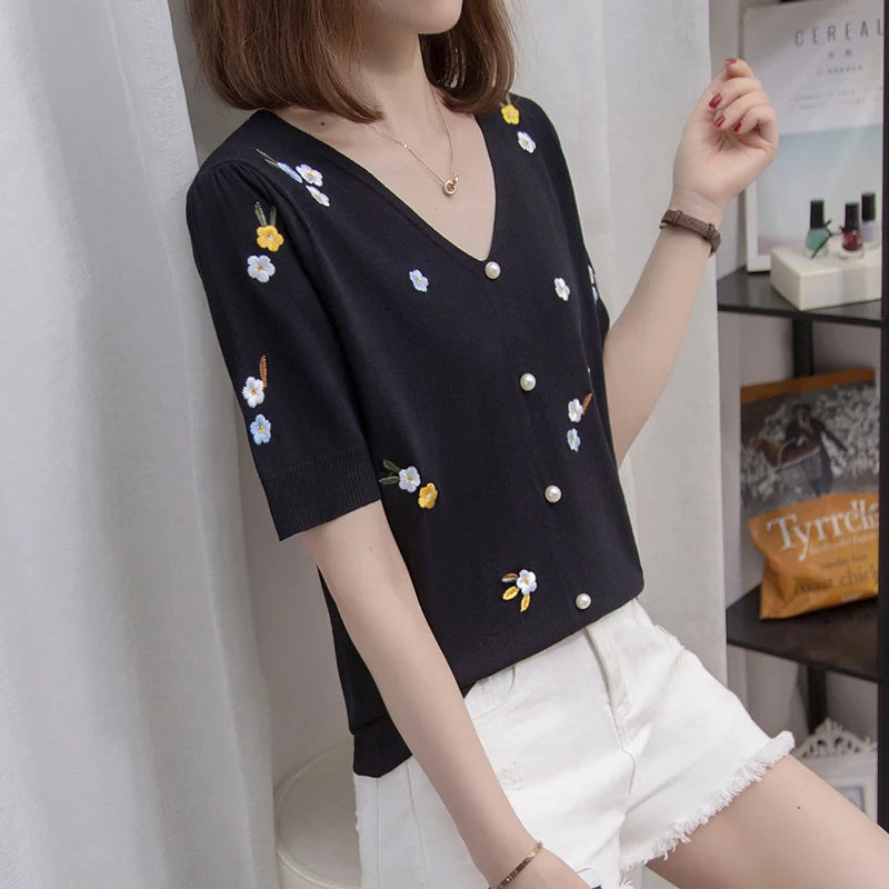 T-shirt women v-neck cotton sweater