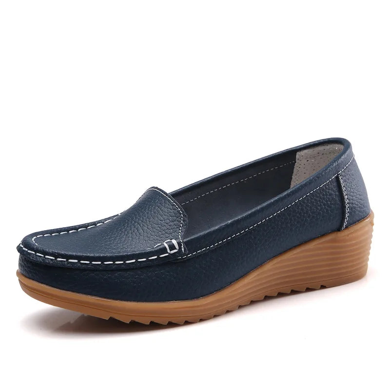 Women Flats Genuine Leather Shoes Wedge Heels Women Loafers