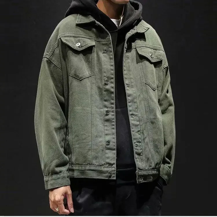 Men's Denim Jacket Autumn Male Jean Coats Black Cargo