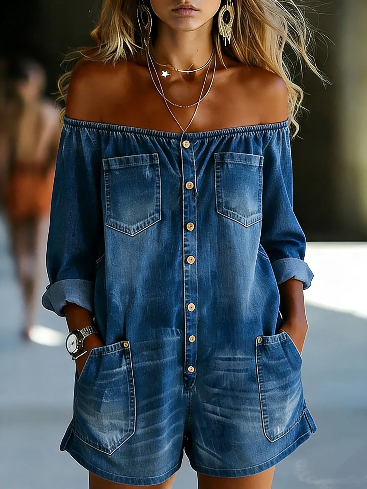 Women's Denim Washed Jumpsuit