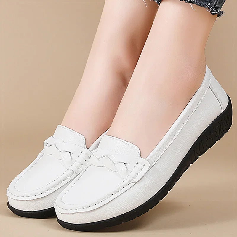 Women Soft Leather Loafer Flats Slip On Casual Shoes