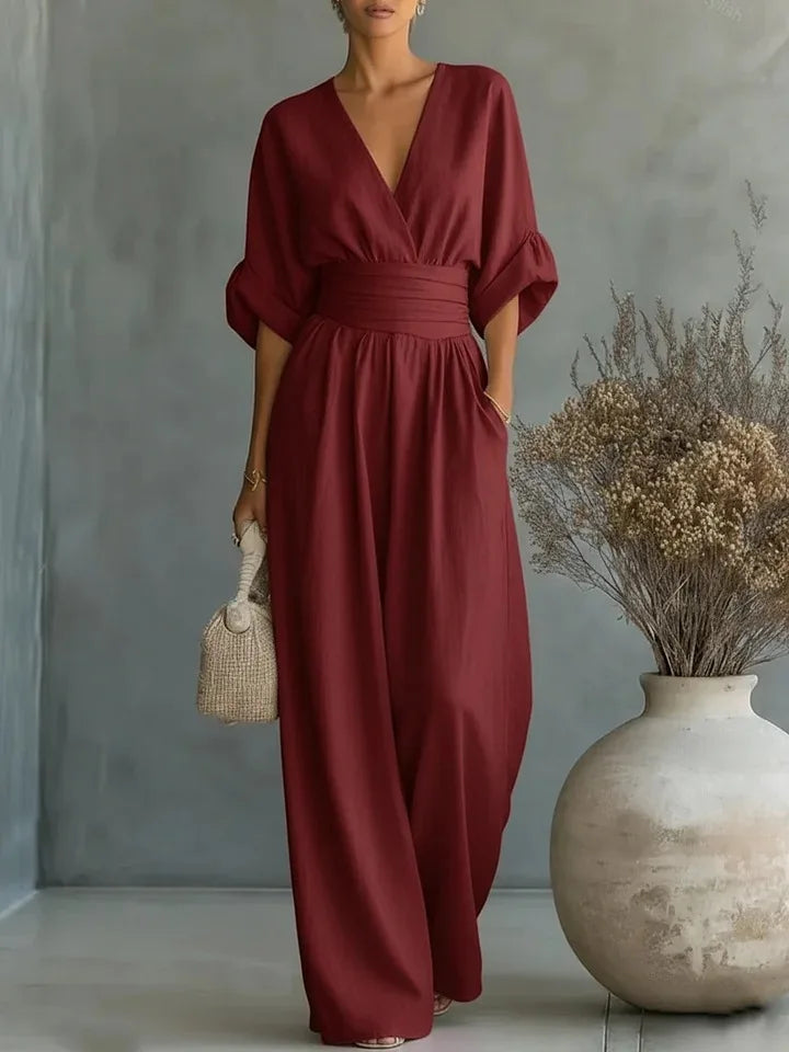 Women's Jumpsuit Fashion High Waist V-neck wide Leg Trousers