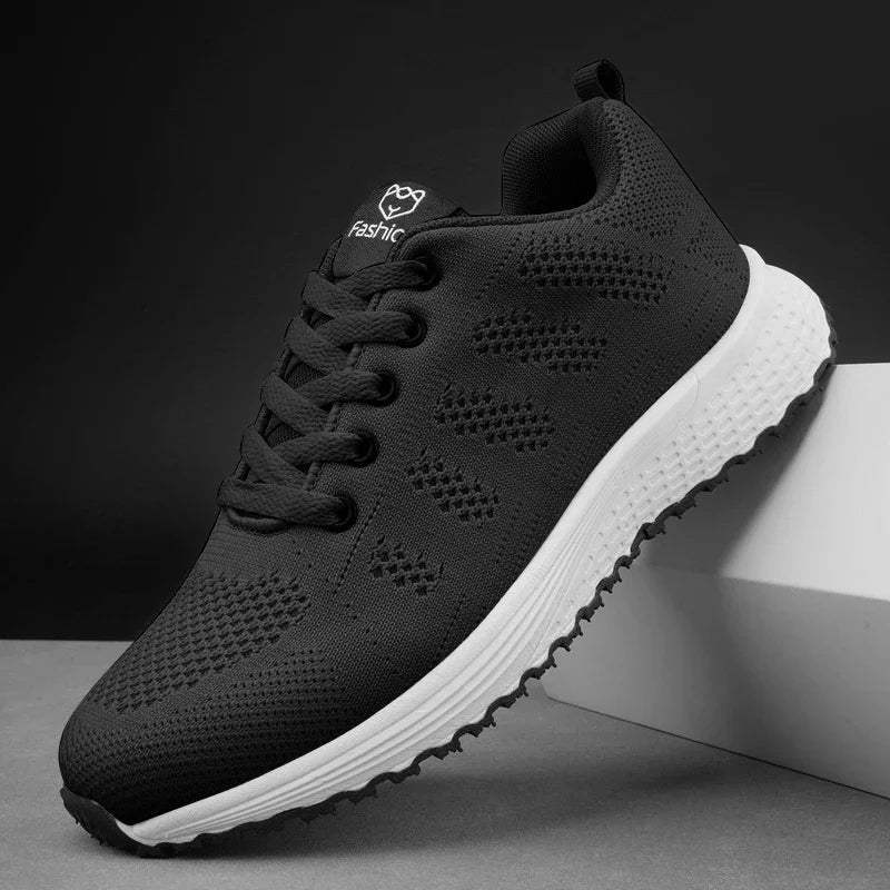 Women's Sneakers Breathable Knitted Mesh Comfortable Flat Lace Up Shoes