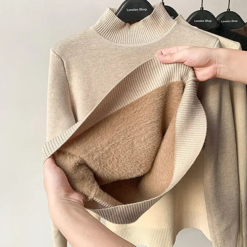 Women's Sweater New Fleece Half Turtleneck Collar Bottoming Shirt