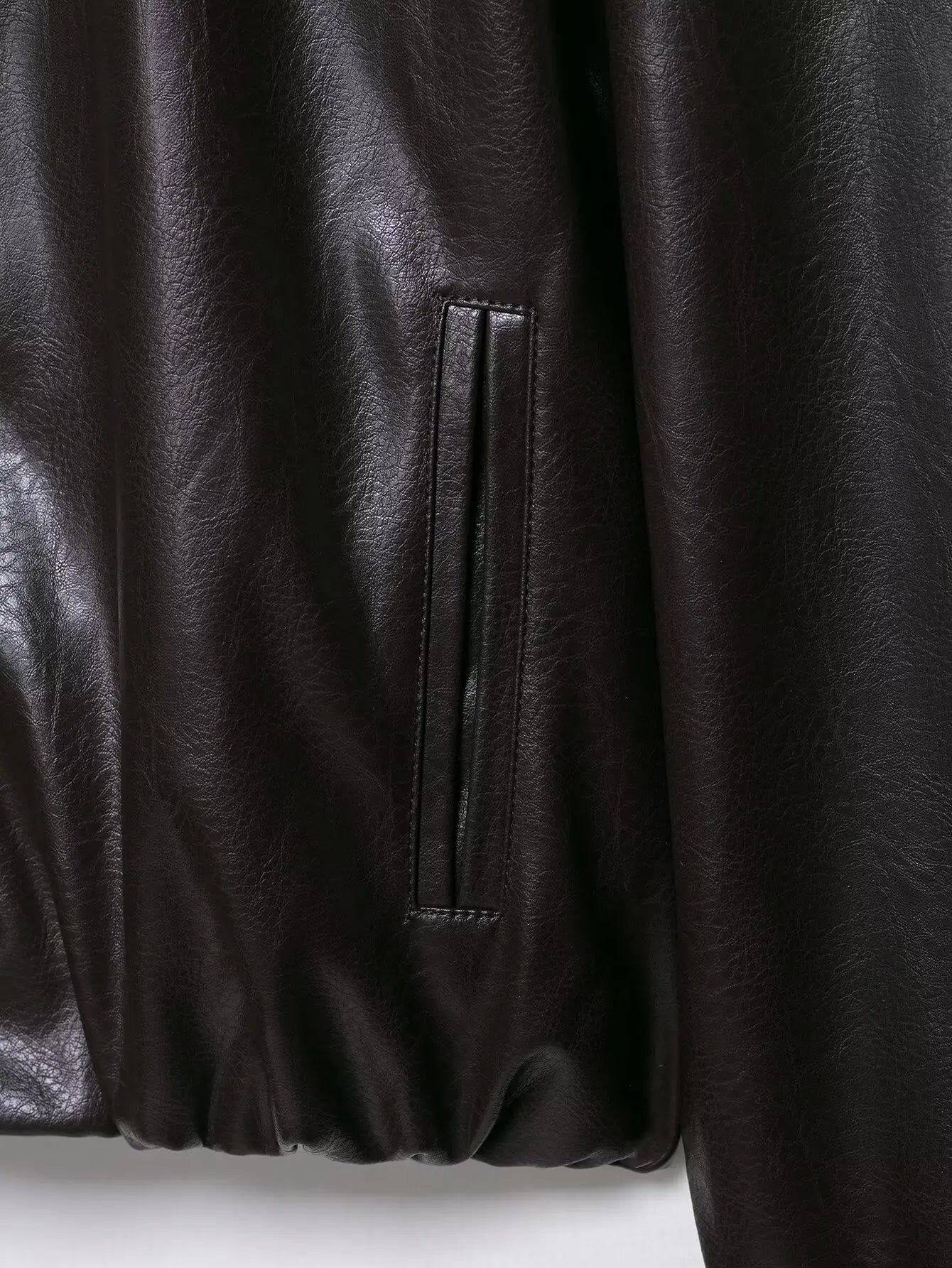 Faux Leather Loose Short Coat Long Sleeve Zipper Jackets