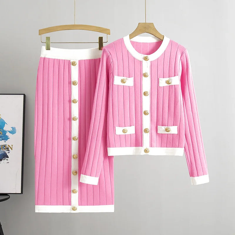 Women Knit Two Pieces Eleght Knitted Cardigan
