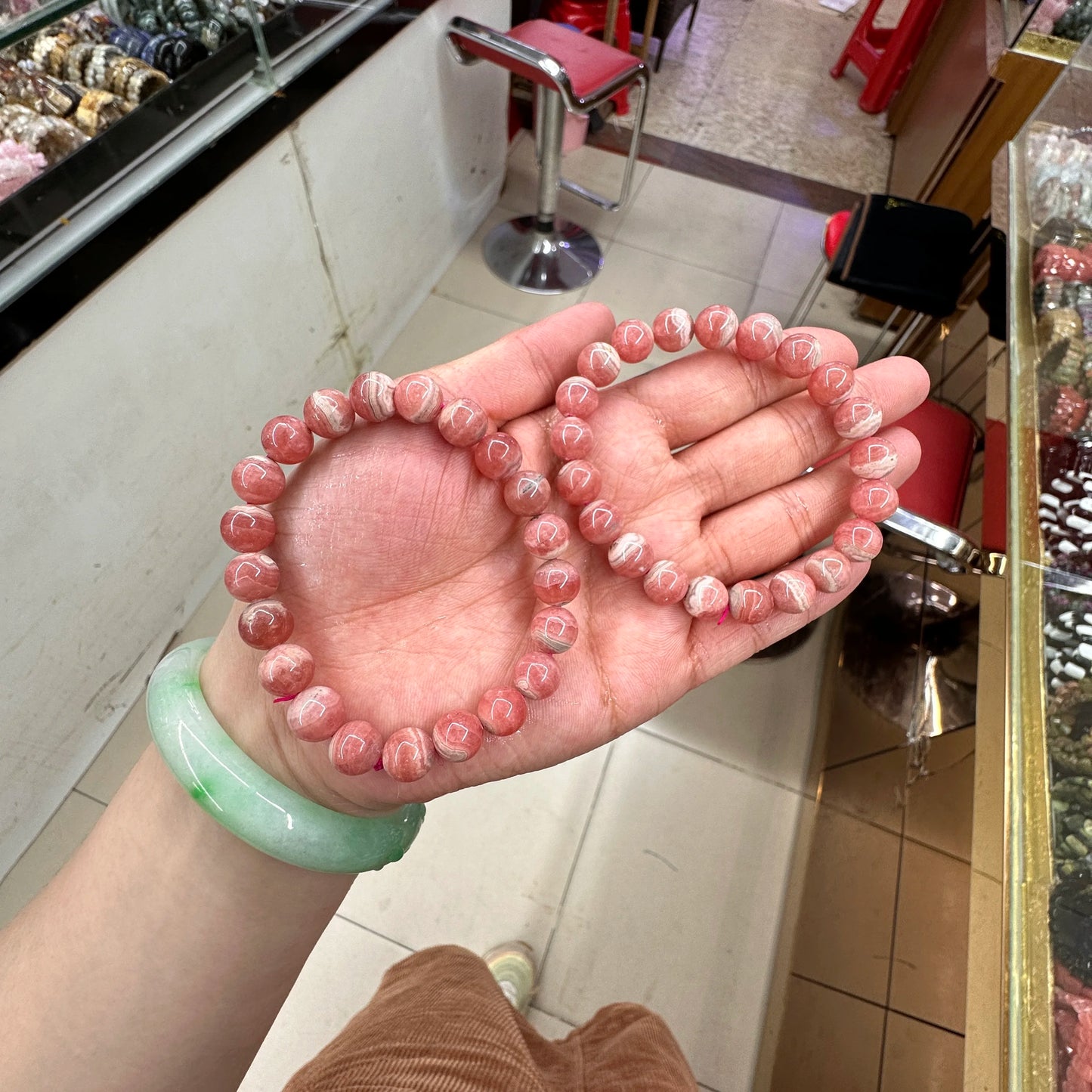 Rhodochrosite Round Elastic Beads