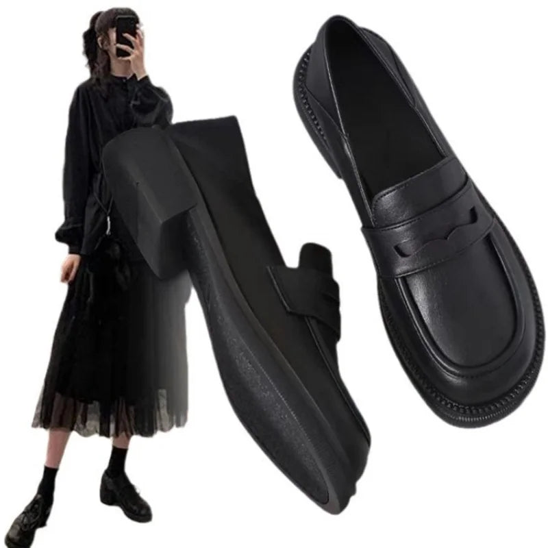 2026 New Women's Black Platform Loafers, Comfortable Thick Sole Casual Shoes, Classic Slip On Leather Loafers for Women