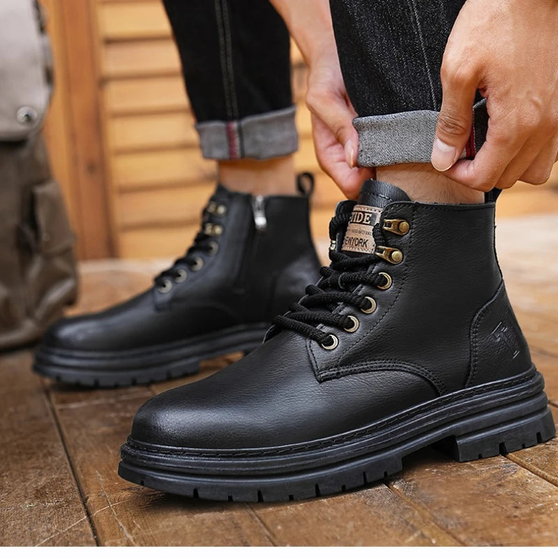 Men's Outdoor Non-slip All-match Casual Short Boots High Top Retro Waterproof Leather Boots