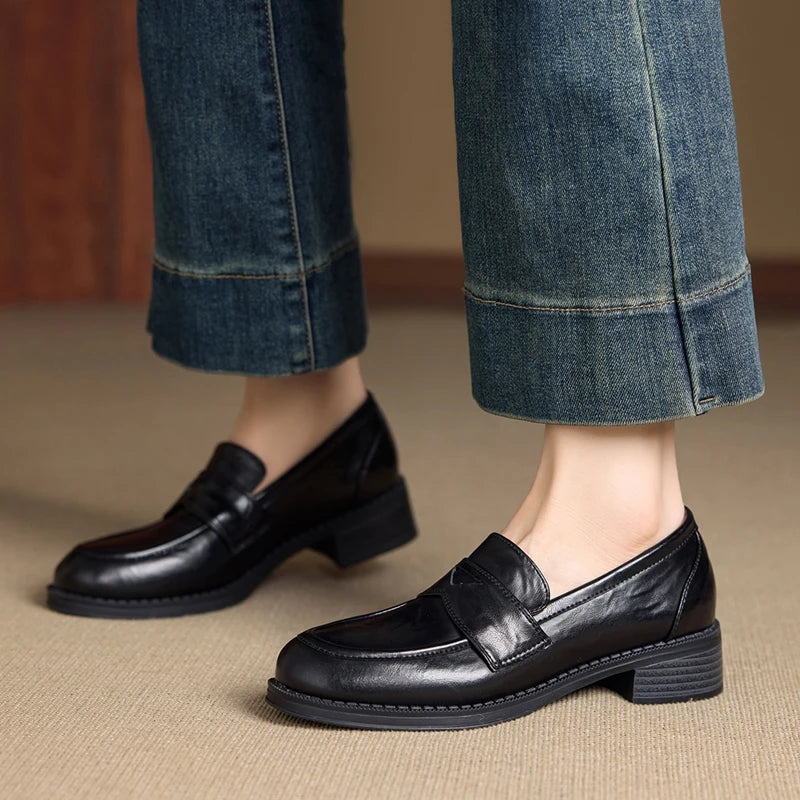 Women's Loafers Shallow British style Low-heeled Slip-on Female Shoes
