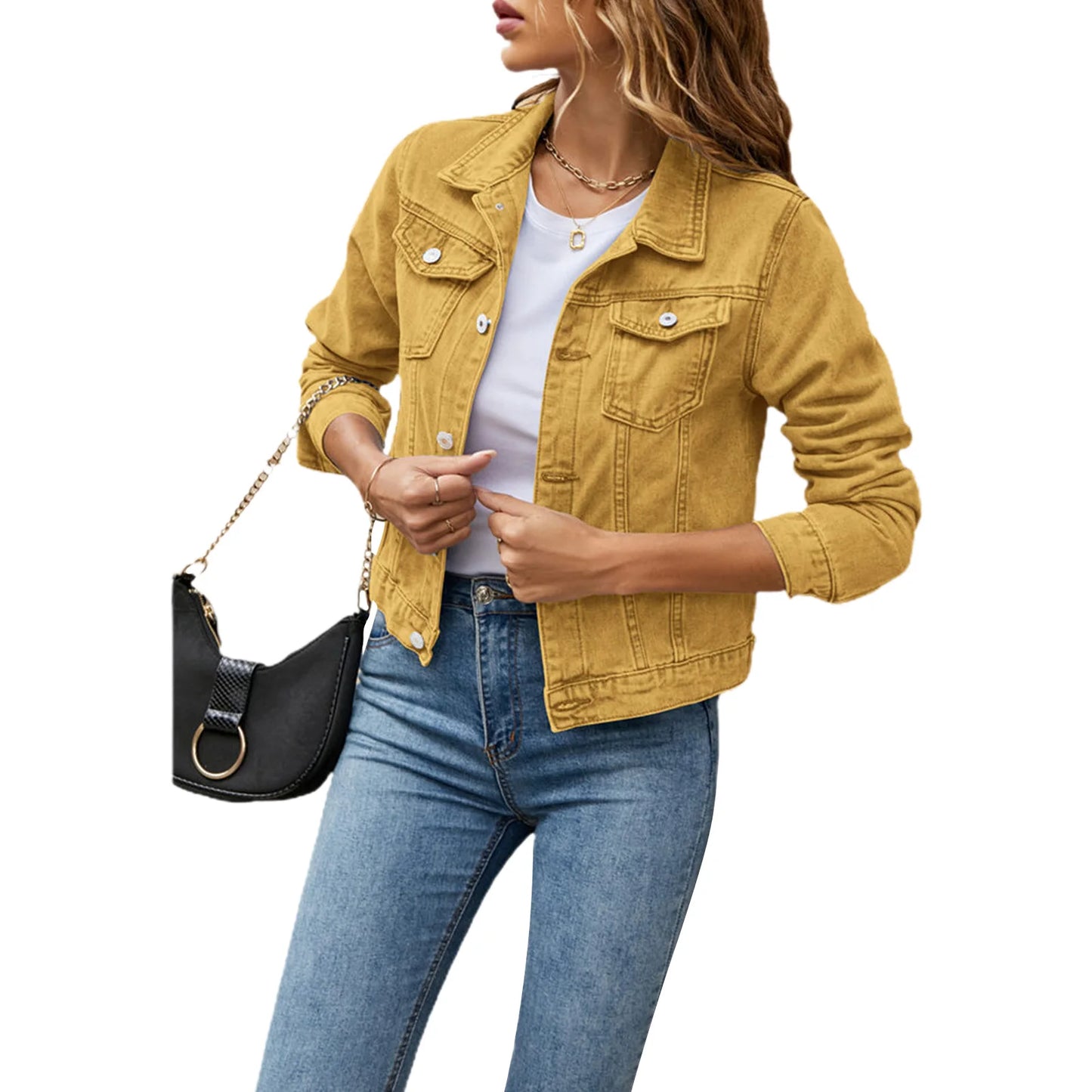 Women's Denim Jackets Fashion Female Casual Long Sleeve Lapel Slim Jean Jacket