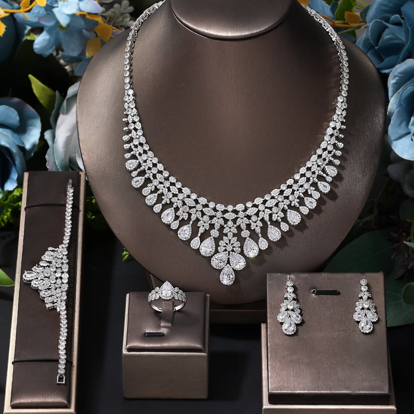 Zircon Super Deluxe Tassel Necklace Earrings