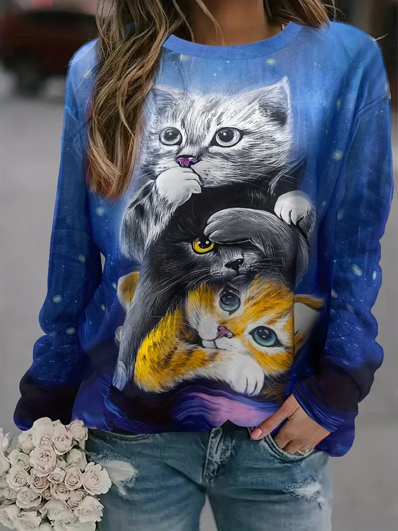 Women's Sweatshirt Cute Cat graphic Print Sweatshirt