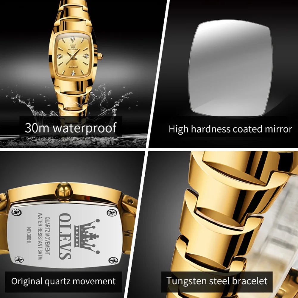Women's Quartz Waterproof Tungsten Steel Case Strap Luminous Date Watch