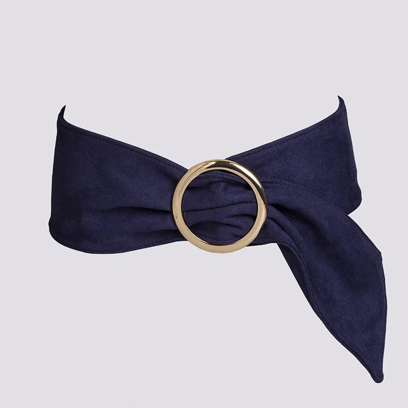 Fashionable and elegant retro women's high-end round buckle suede waist belt