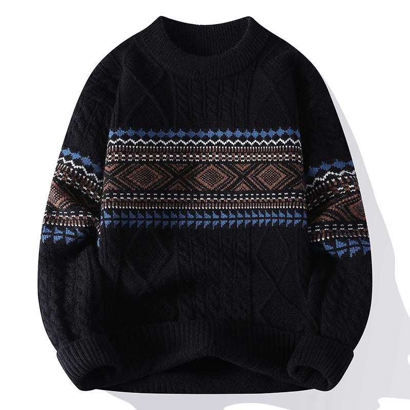 Male Embroidery Pullover Warm Knit Sweater