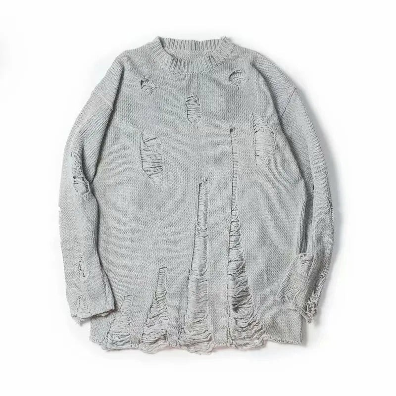 Men Wash Hole Ripped Knit Sweaters k Oversized Sweater