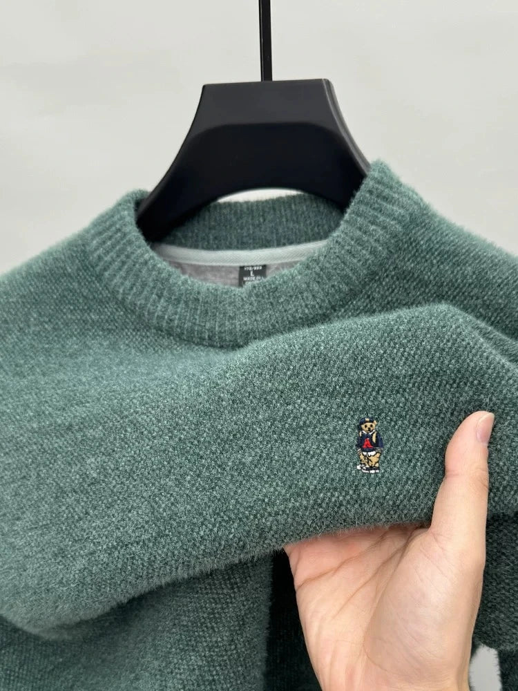Fashion high-end brand knitted round neck sweater little bear embroidery