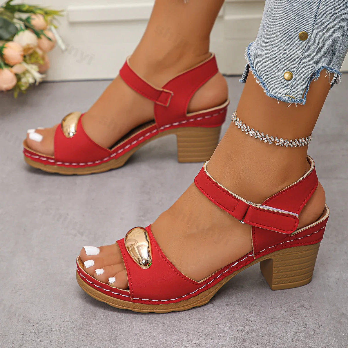 Women's Fashion Sandals New Coarse Heel Leisure Comfortable Open Toes Elegant Sandals