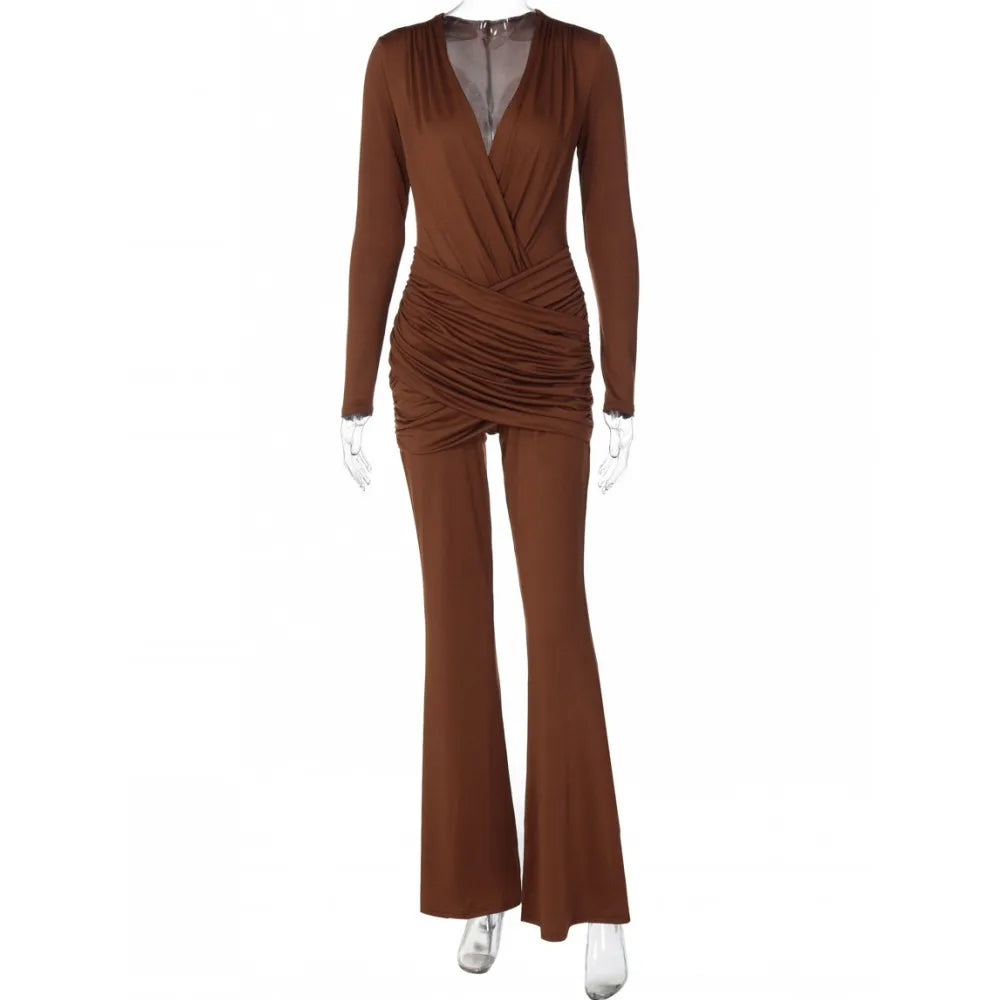 Solid Women Jumpsuits Overalls Wide Leg Pants