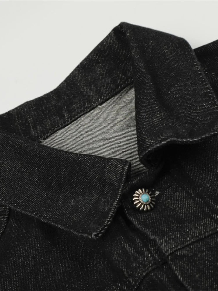 Mens Jacket Punk Vintage Streetwear Black Denim