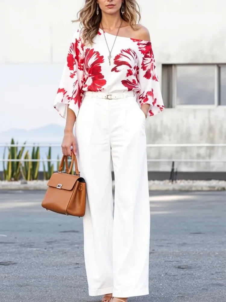 Yeezz Women's One-Shoulder Floral Printed Blouses