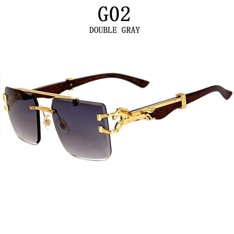 New In Sunglasses For Men Wooden Rimless Sunglasses Women Vintage Square