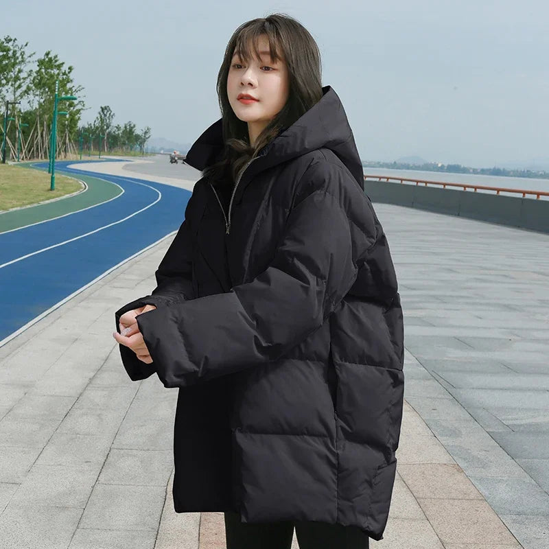 Puffer Jackets Women White Zipper Long Down Jacket