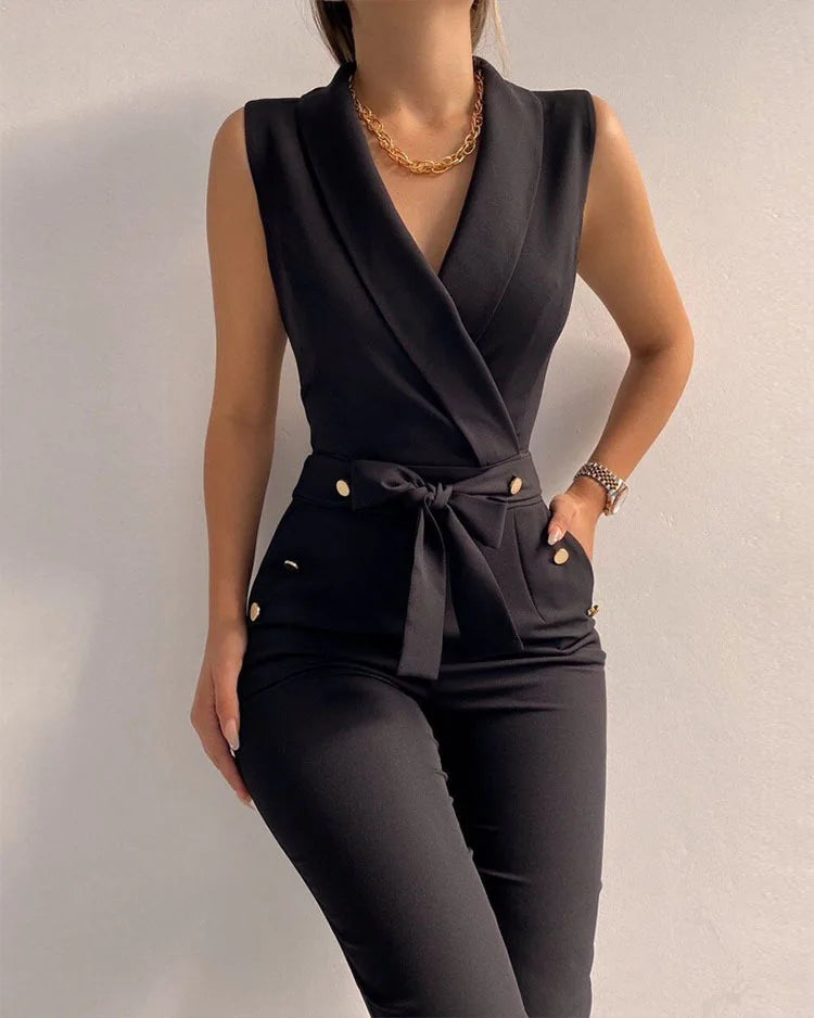 Women's Sleeveless Jumpsuit V-neck Lace-up Jumpsuits