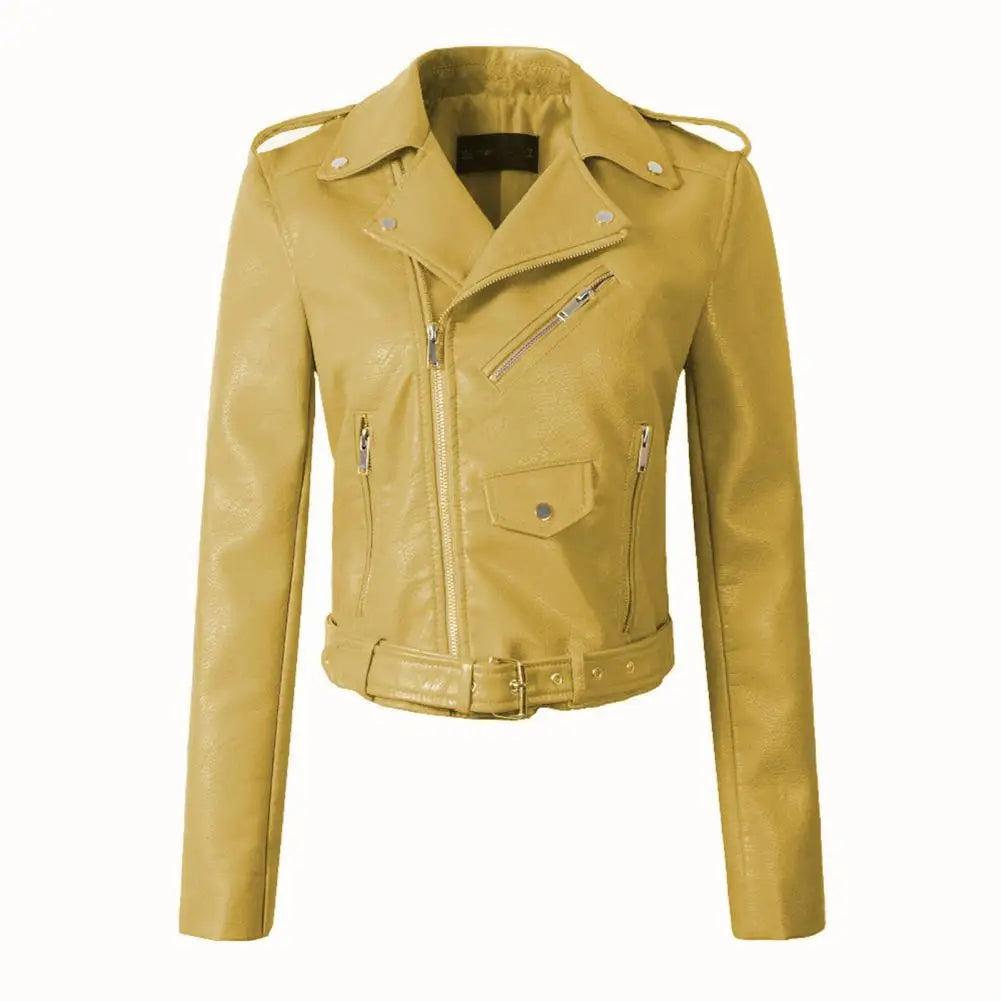 Women Jacket Faux Leather Cargo Overcoat