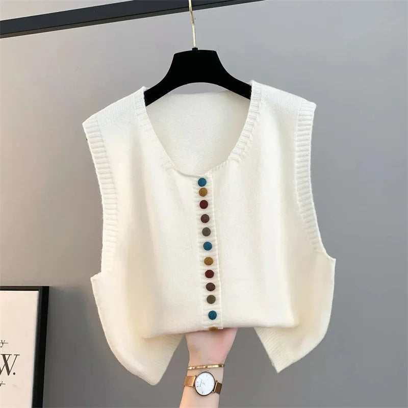 Women Knitted Sleeveless Sweater Jacket
