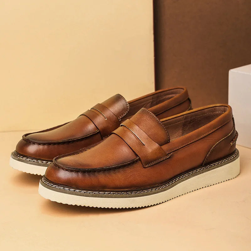 Men's Loafers Breathable Top Layer Cowhide Business Leather Shoes