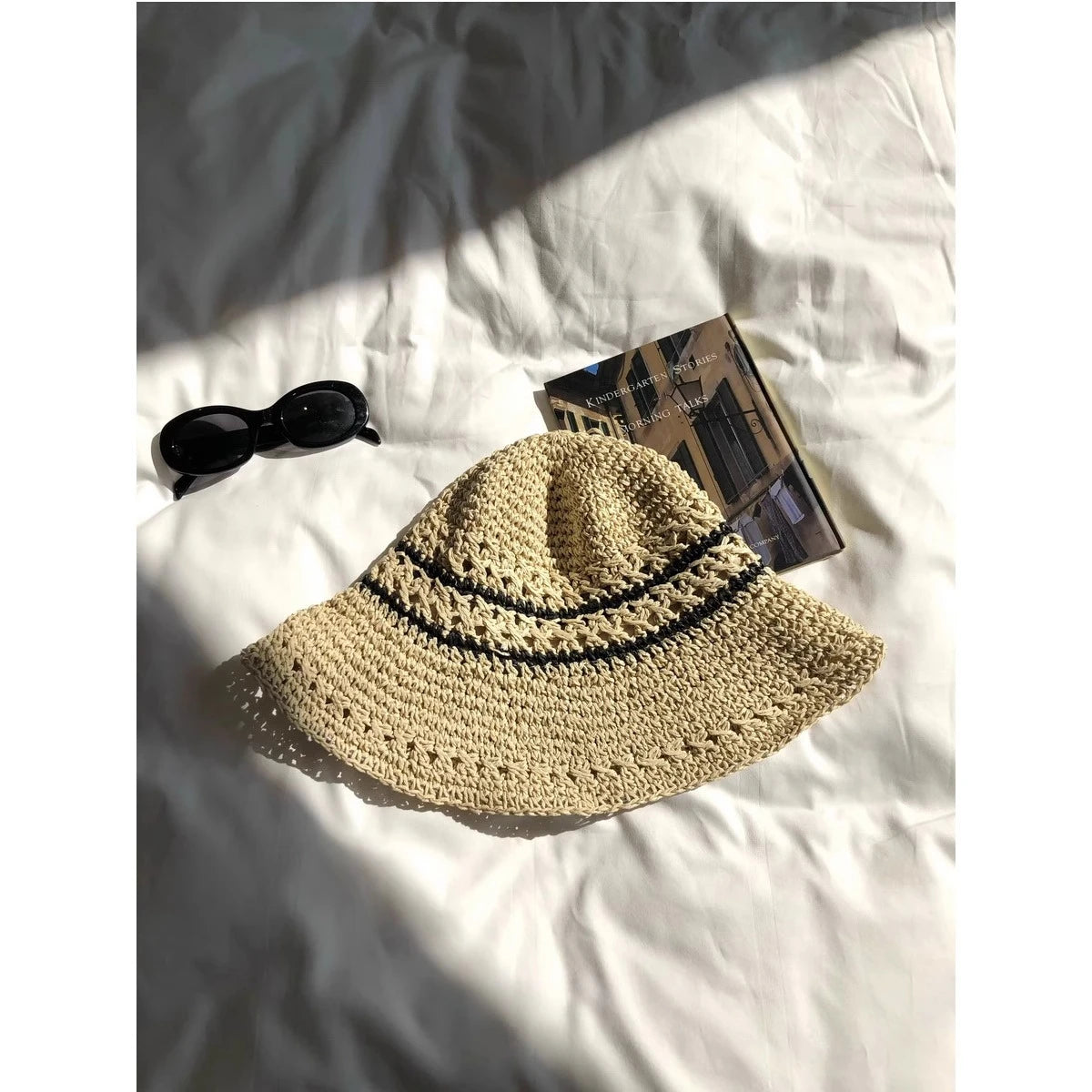 Ladies Floppy Straw Hats Wide Brim Beach Foldable Straw Sun Cap