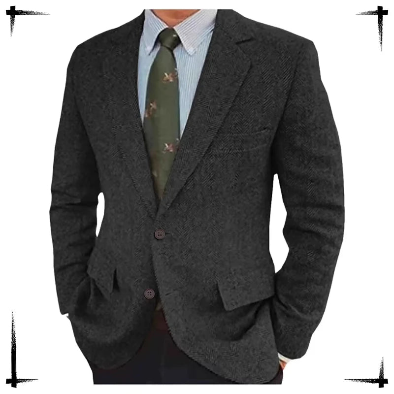 New Men's Vintage Herringbone Blazer Casual Business Suit