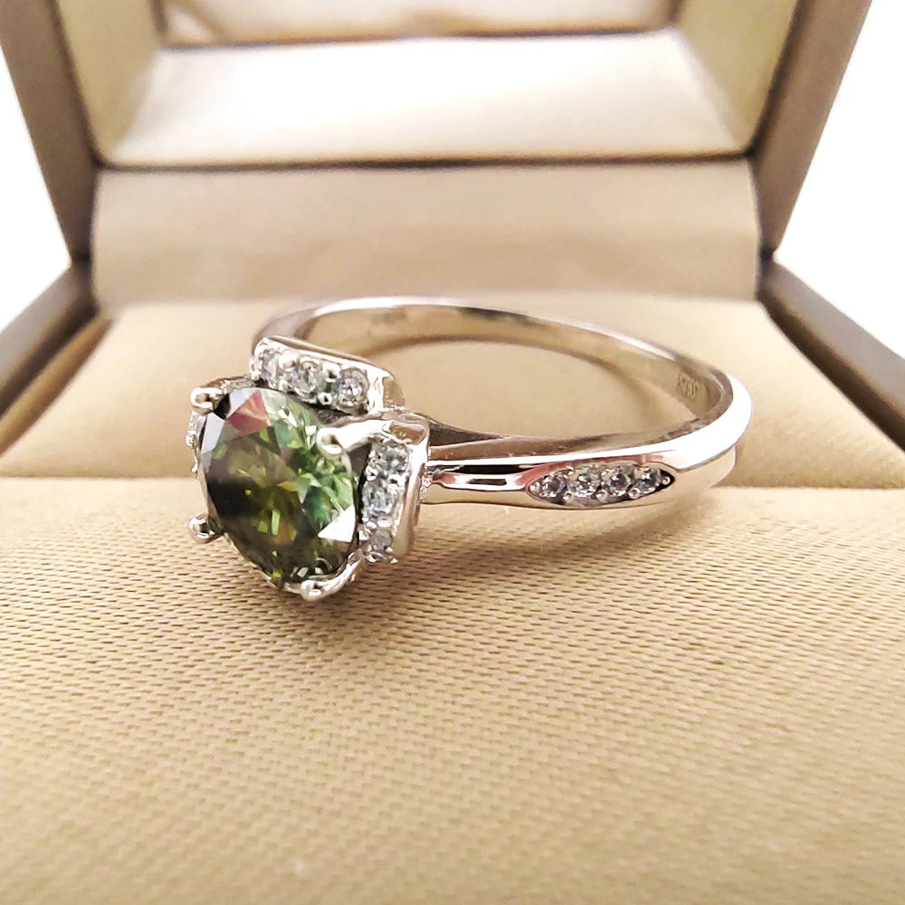 Green Moissanite Silver Ring