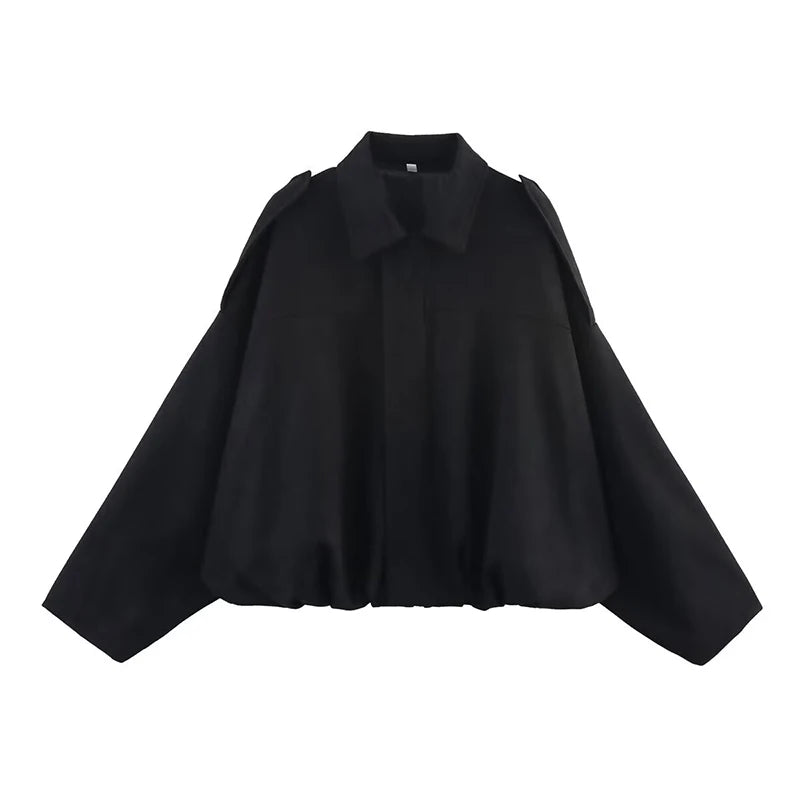 Women's Bomber Jackets Turn-down Collar Long Sleeve Loose Coats