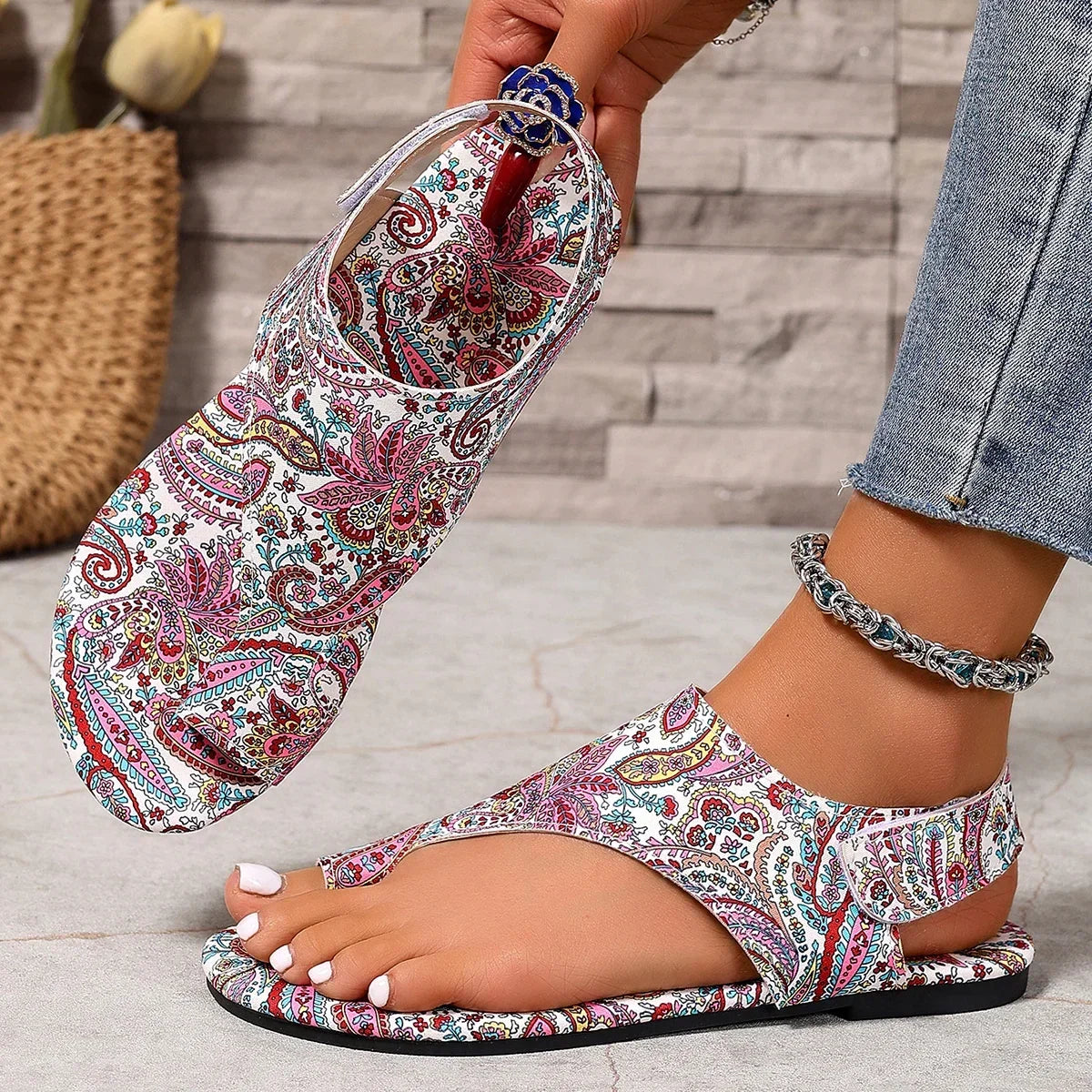 Women Flat Sandals Comfortable Flats Printed Bohemia Style Shoes