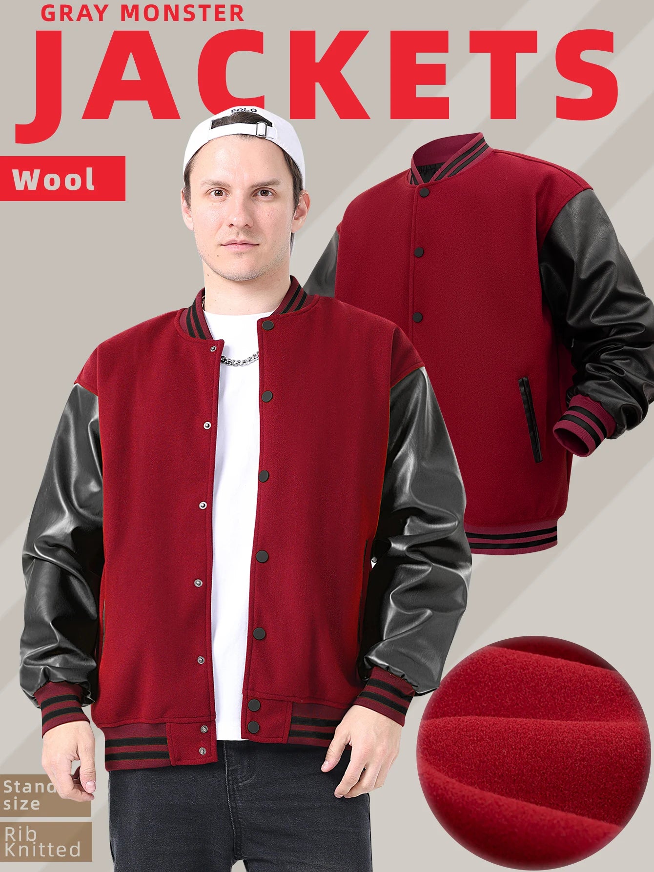 Faux Leather Sleeves Letterman Classic Baseball Coat Bomber Jacket
