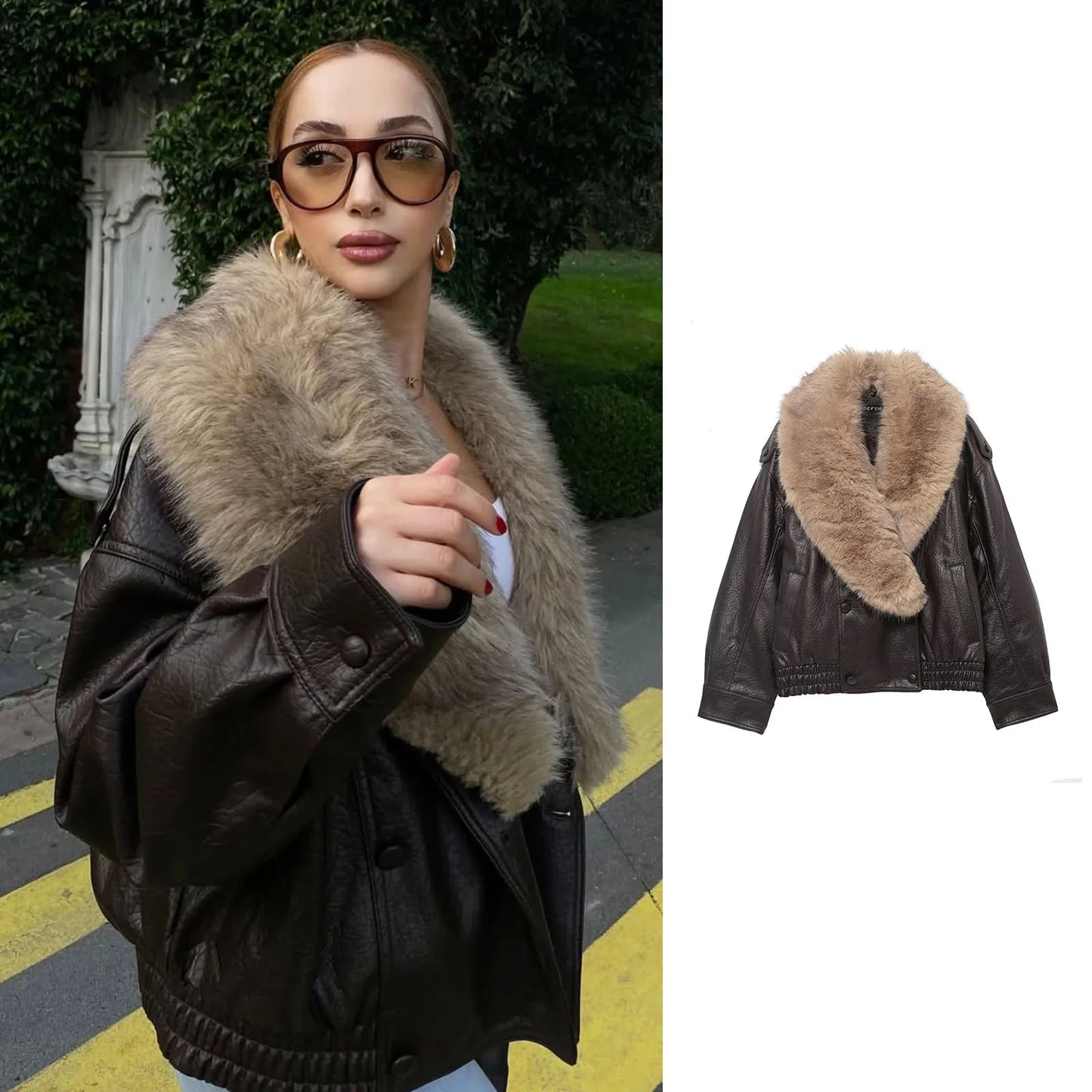 Elegant Coats Brown Fur Jacket With Large Fur