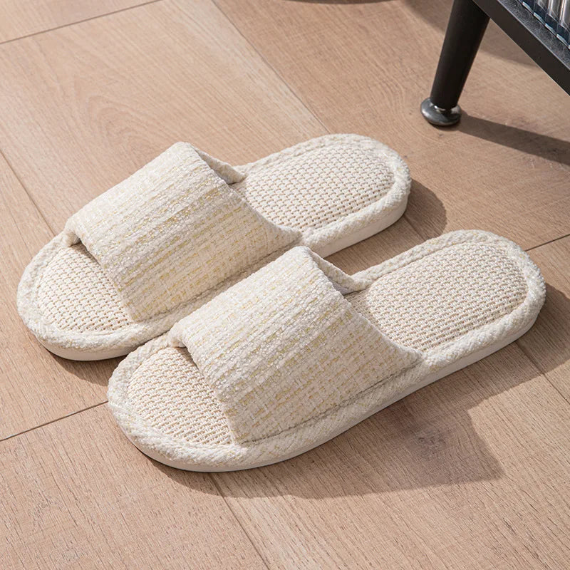 Linen Women Slippers House Flats Non-Slip Soft Sole