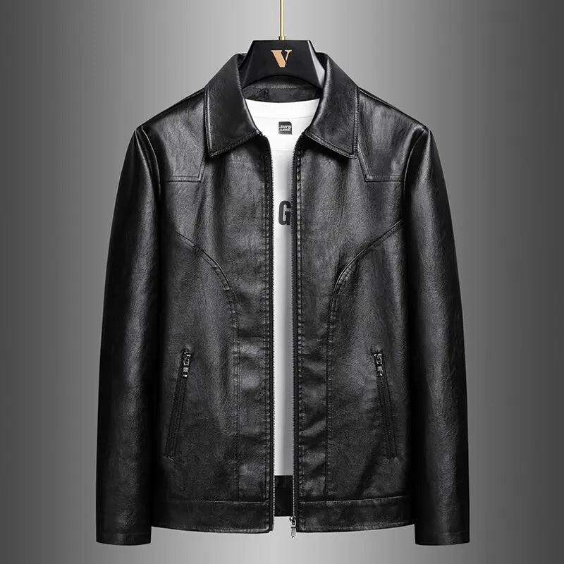 Men's PU Jackets Classic Solid Color Straight-leg