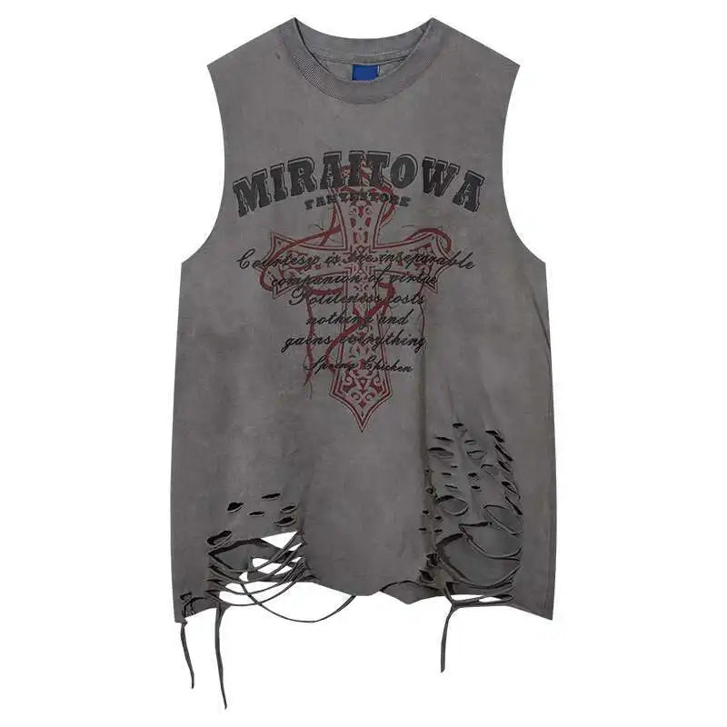Women Tank Top Distressed Gothic Sleeveless T-Shirt