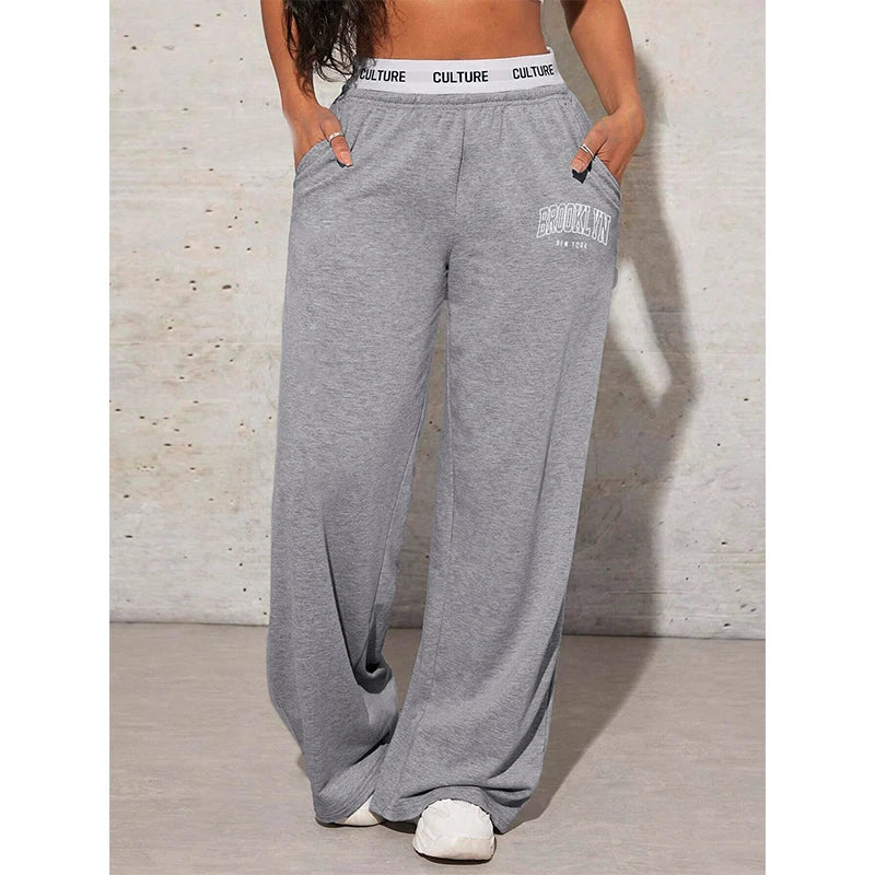 Women's Letter Printed Casual Loose Wide Leg Pants