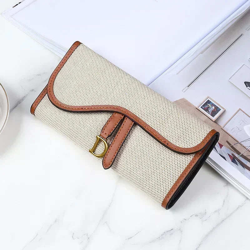 Retro Wallet Women's Long Large Capacity Buckle Multi Card Trifold Handbag