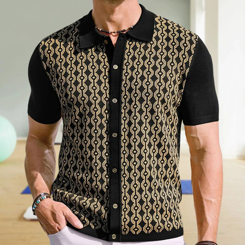 Jacquard Polo Shirts Man Knitwear Business Casual Summer Viscose Elastic Silky Camisas