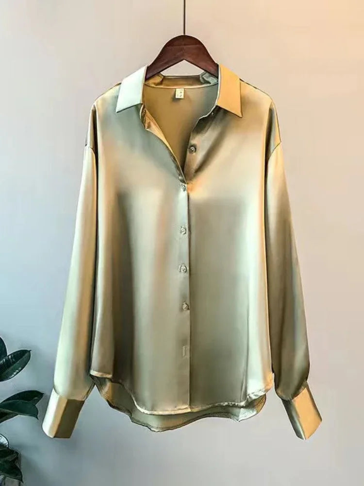 Women's Shirts Fall Satin Silk Oversize Blouse