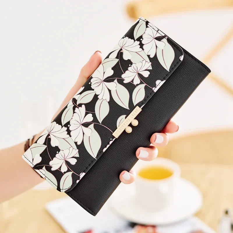 Women's Cute Purse Long Printing Flower Wallet