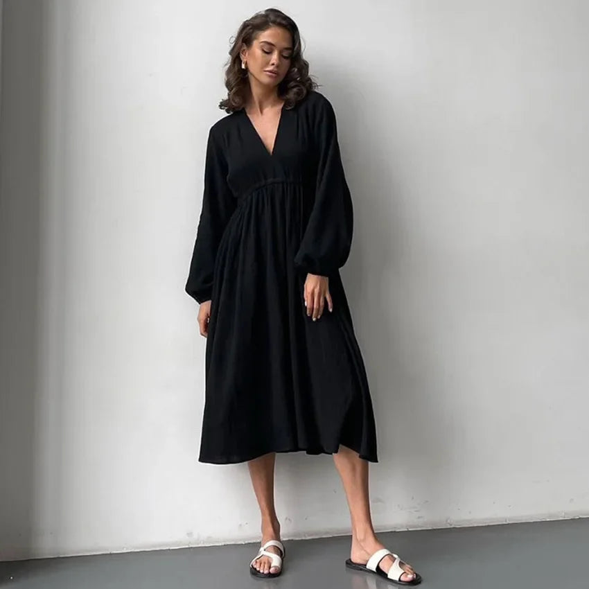 Muslin Long Sleeve V-neck Casual Robes