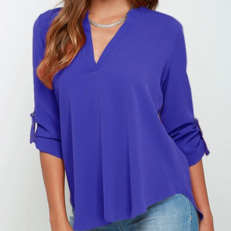 Blouses Long Sleeve V-Neck Chiffon Blouse