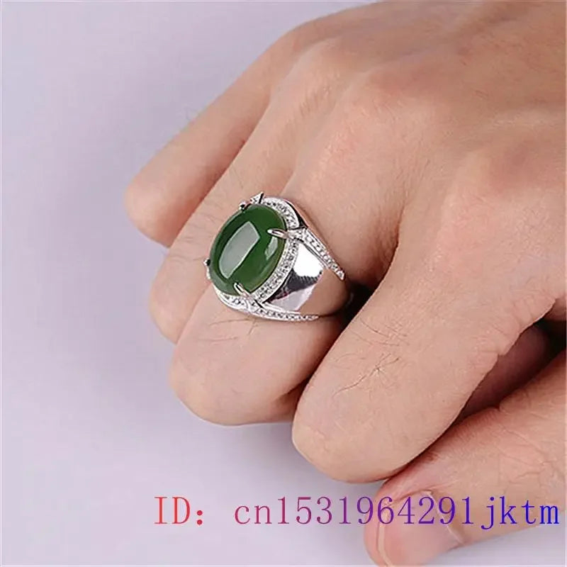 Green Jade Ring Men Zircon Fashion Crystal Charm Gifts Amulet Gemstone